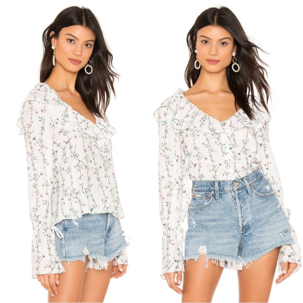 Revolve Tularosa Catherine Floral Ruffle Blouse Small Boho Bell Sleeve Festival
